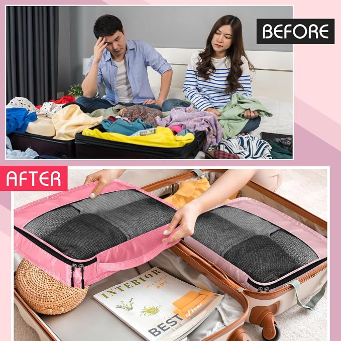 5 Pcs Packing Cubes for Suitcase Large Travel Cubes Carry on Luggage Organizer Bags for Clothes Accessories(M,Pink) - Image 6