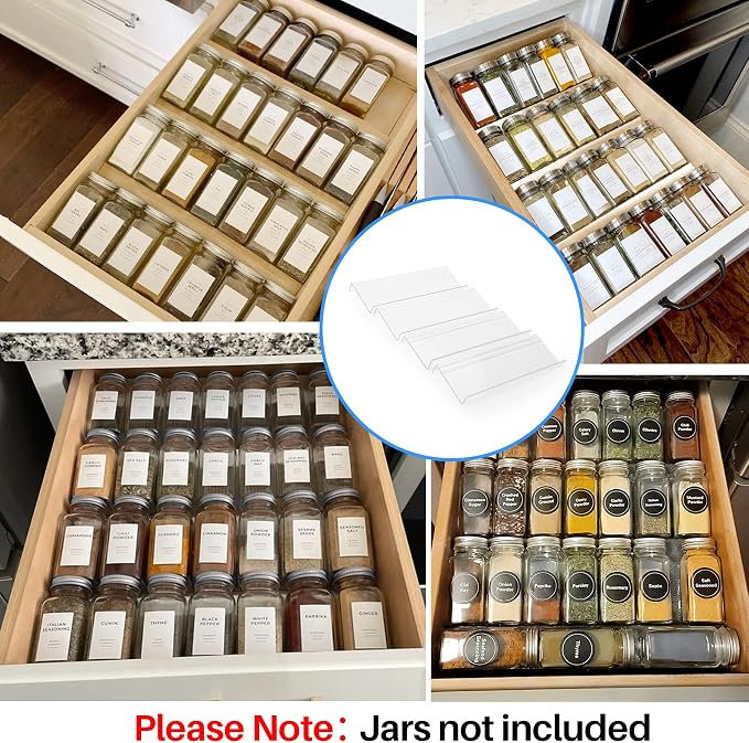MIUKAA Clear Acrylic Spice Drawer Organizer, 4 Tier Seasoning Jars Drawers Insert, Kitchen Spice Rack Tray for Drawer/Countertop (Jars not included) - Image 2