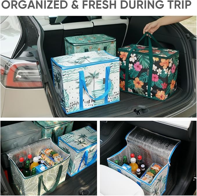 BALEINE 4Pk Insulated Reusable Grocery Bags, Collapsible Cooler Bag for Groceries, Heavy Duty Large Insulated Bag (16''x9''x13'', Spring Stroll) - Image 5