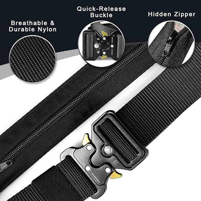 Tactical Belts for Men - Money Belt for Travel for Man Hidden, Belts for Jeans Mens Adjustable edc Belt Mens Belt, Money Belt for Travel for Men Hidden(Black) - Image 5