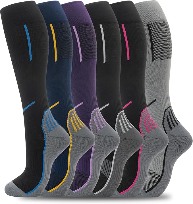 fenglaoda Compression Socks Women Men 6 Pairs, Knee High Best Support Circulation Socks for Running, Travel, Flight, Nurse by fenglaoda
