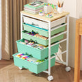 Goovilla Rolling Cart with 5 Drawers for Craft, Art, Dorm, Office, Green | Utility Cart Organizer With 5 Removable Drawers and Wooden Tabletop, Lockable Rolling Storage Organizer for Classroom, Home by Goovilla