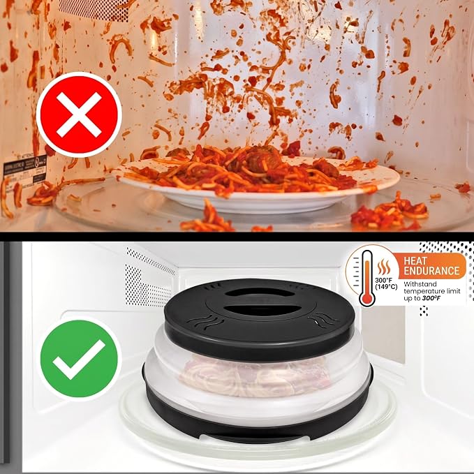 HOVER COVER Magnetic Microwave Splatter Cover - 12-Inch Collapsible - Black | High Power, Stronger Magnetic Grip, BPA-Free Lid, Vented Plate Guard with Steam Vents, Dishwasher Safe, Space-Saving Storage - Image 5