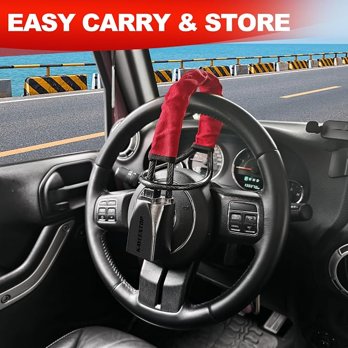 KAYCENTOP Car Steering Wheel Lock, Seat Belt Lock, Car Locks Anti-Theft Device with Aluminum Alloy Lock Housing, Max 17 Inch Length, High Visibility and Light-Weight, Universal Fit, 3Keys(Red) - Image 9