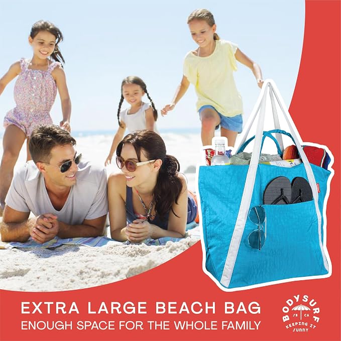 Bodysurf Beach Bag Waterproof Sandproof, Foldable Packable Travel Zip Tote | Pool, boat and swim bag for men and women, XL and medium, 6 colors, zip-top, front pocket, inner wet pouch, recycled nylon - Image 9