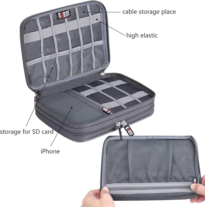 Electronic Cable Organizer Bag - Portable Travel Double Layers Electronic Digital Accessories Storage Pouch Bags for SD Card Case, USB Flash Drive,Charging Cords, USB Charger, Mini Tablet - Image 3