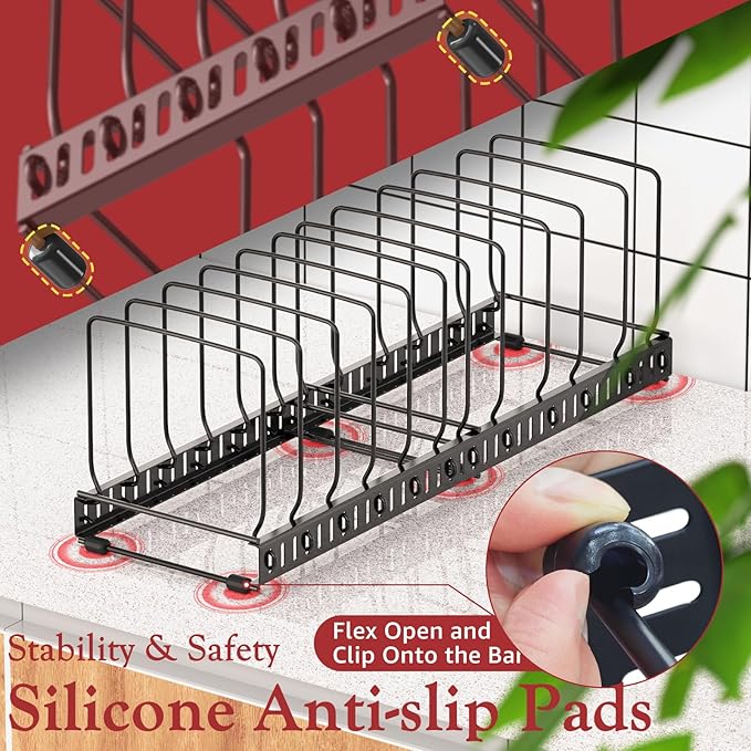 HzTinT Cutting Board and Baking Tray Cookie Sheet Organizer for Cabinet | Expandable 6.9"-13.6" Pan Organizer with 12 Adjustable Dividers, Cutting Board Holder for Cabinet or Countertop Storage - Image 4