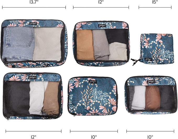 Packing Cubes for Travel, 6-Piece Large Packing Cube Organizer Set for Suitcase, Duffel Bag, Luggage, Multiple Sizes Travel Essentials (Navy Floral) - Image 2