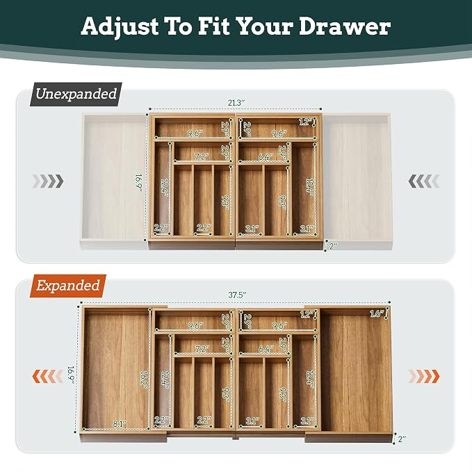Silverware Organizer Large, Magnetic Connected Expandable 13 Slots Silverware Drawer Organizer From 21 to 37.4 Inches, Adjustable Flatware and Cutlery Holder, Bamboo Utensil Tray for Kitchen Acacia - Image 4