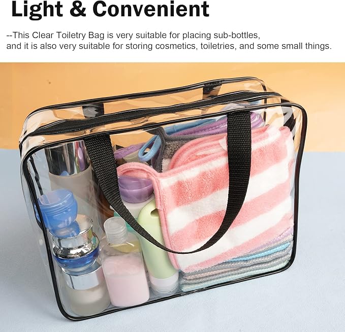 Clear Toiletry Bag Quart Size Bag 2Pcs Travel Makeup Cosmetic Bag PVC Toiletries Cosmetic Pouch for Women Men (L) - Image 6