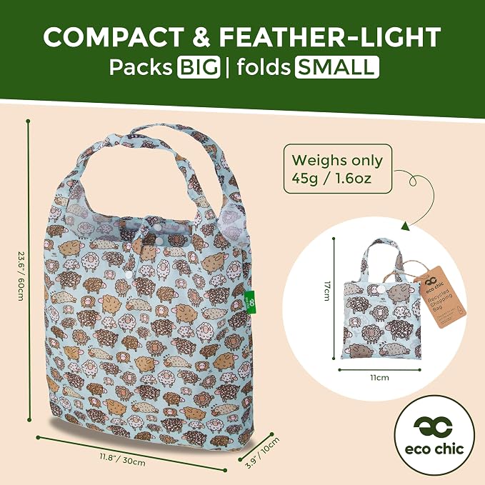 ECO CHIC Foldable Reusable Grocery Bags - Lightweight, Recycled & Reusable Shopping Bag - Waterproof Packable Tote - Image 4