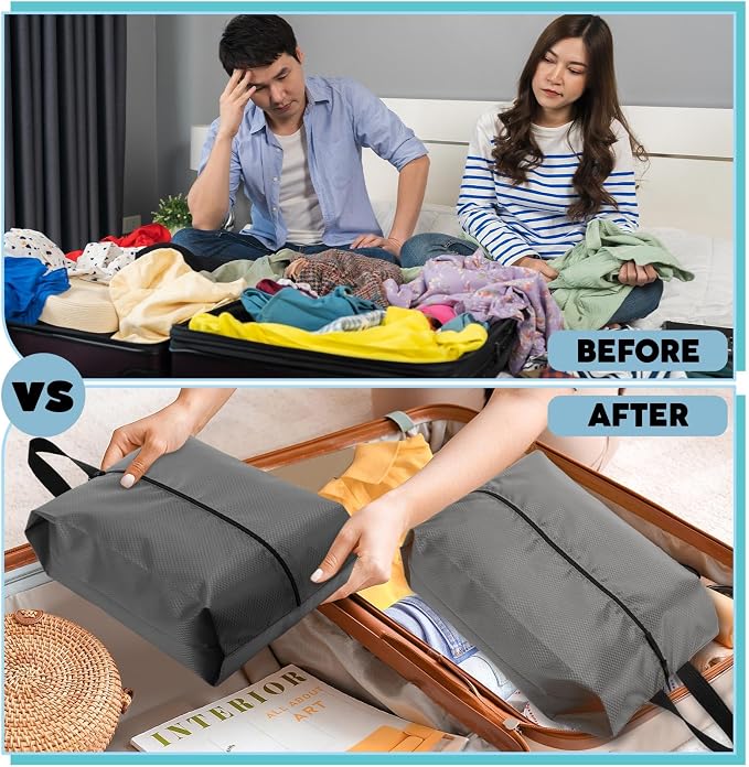 6 Pcs Travel Shoe Bags with Zipper Nylon Portable Waterproof Suitcase Shoe Organizer Packing for Golf(L,Gray) - Image 5