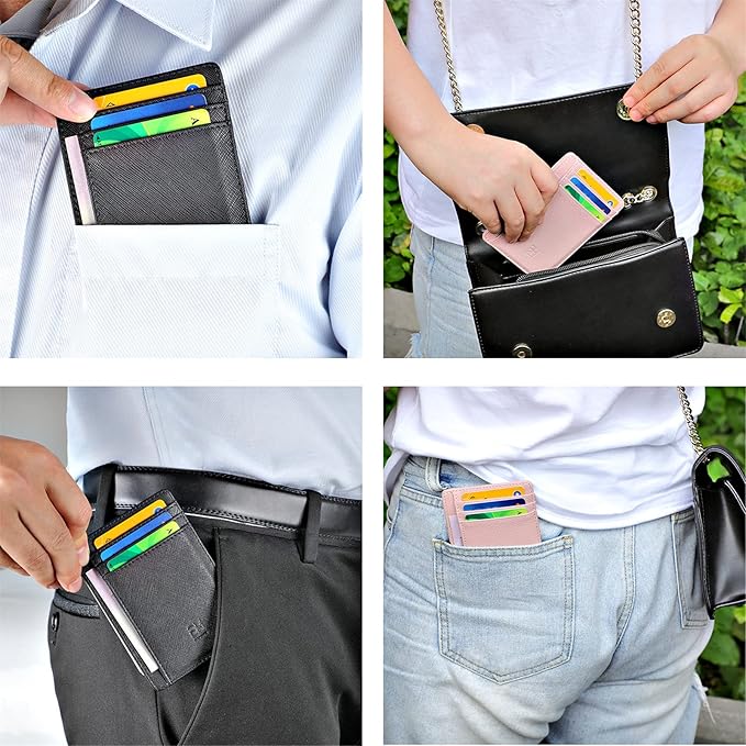 GH GOLD HORSE Slim RFID Blocking Card Holder Minimalist Leather Front Pocket Wallet for Women | Slim - Image 5