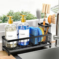 Cisily 10.62'' Sponge Holder for Kitchen Sink, Sink Caddy Organizer with High Brush Holder, Kitchen Countertop Organizers and Storage Essentials, Rustproof 304 Stainless Steel (Black with Stone Tray by CISILYHOMELIFE