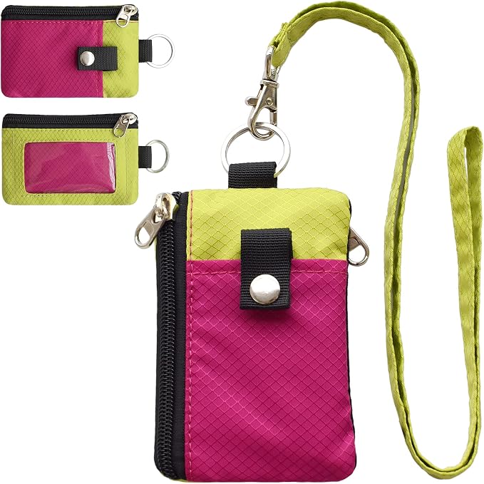 CHENSPRX Minimalist RFID Blocking Small Wallet with ID Window,WaterResistant Zip Id Case Wallet with Lanyard Keychain for Cards,Cash,Travel,Women,Men by CHENSPRX
