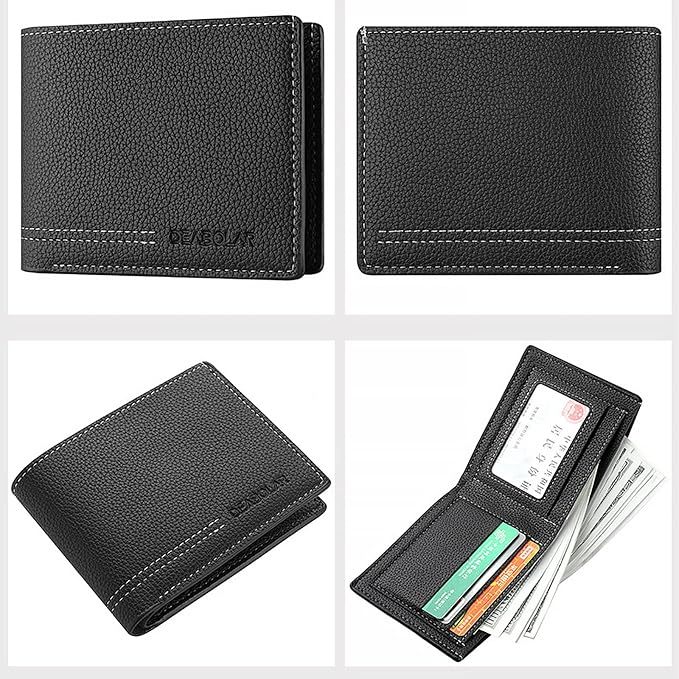 Men Wallet Black PU Material 4 Card Holder 2 Money Pockets 3 Clear Window Suitable for Gifts without RFID Slim Small for Traveling - Image 2