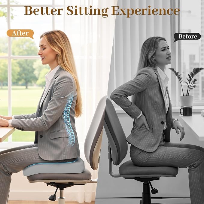 TranquilRelax XL Memory Foam Seat Cushion for Office Chair, 3.35-Inch, Light Gray - Image 5