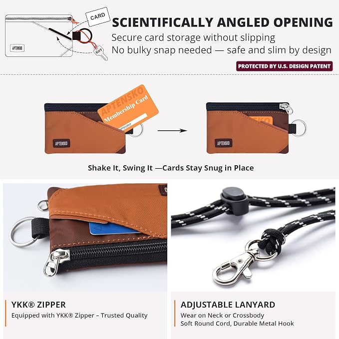 RFID Blocking Travel Wallet with Adjustable Lanyard, Small Nylon Zipper Pouch and Badge Holder for ID, Credit Cards, Cash, Keys, Commuters (Rust+Coffee) - Image 5