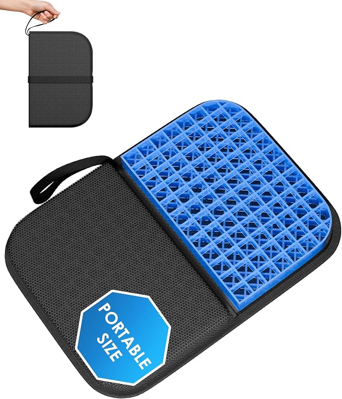 Gel Travel Seat Cushion, Portable Airplane Seat Cushion, 14.5" x 10.5" Foldable for Airplane Seats, Office Chair, Camping, Bleachers, Flights, Commute by AirbrushofRexley