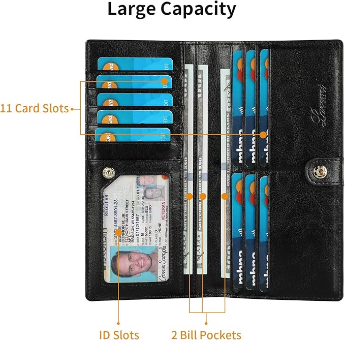 Ultra Slim Thin Leather Women Wallet RFID Blocking Credit Card Holder Bifold Long Ladies Billfold - Image 5