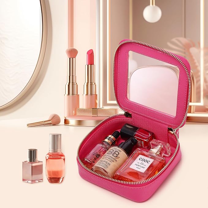 Pinkmik Mini Clear Makeup Bag, Fuxia, MINI | Small Size, Cosmetic & Toiletry Case, Zipper Closure, Purse Organizer, Car Essentials - Image 4
