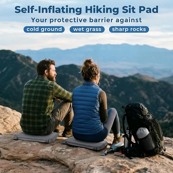 Inflatable Airplane Seat Cushion for Long Sitting Travel & Stadium | 2" memory foam core, portable & foldable, firmness adjustable, outdoor camping hiking & bleacher sit pad, flying accessories - Image 2