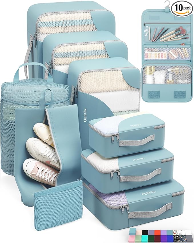OlarHike 10 Set Packing Cubes for Travel,Gifts for Women Mom,Anti-Tearing Suitcase Organizer,with Over 1000 pcs Mesh Holes,Vacation Essentials & Accessories for Cruise Ship by OlarHike