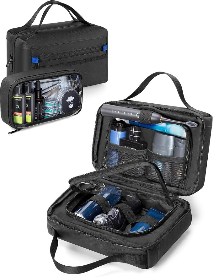 Marscamd Toiletry Bag with Travel Cube, Mens Versatile Organizer, Black | Water-Resistant, For Hygiene, Shaving Accessories, Bathroom and Shower Essentials (Bag Only) by Marscamd
