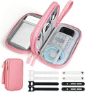 Travel Electronics Organizer, Double Layer Tech Pouch, Pink | Water-resistant Oxford fabric with padded lining. 8 compartments hold chargers and 3ft+ cords. Includes 8 cable ties. by Woyinger