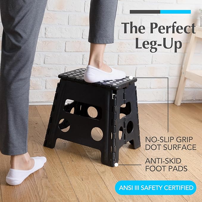 Handy Laundry Folding Step Stool 13 Inch, Black, Non-Slip Holds 300 lbs | 13 Inch, Black, Foldable Collapsible Step Stool, Non-Slip, Holds 300 lbs, Kitchen Bathroom Bedroom, Adults - Image 2
