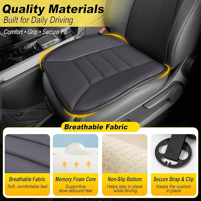 kingphenix 3-Piece Memory Foam Car Seat Cushion Set for Driving Comfort | 2 Front Seat Cushions and 1 Rear Bench Pad, 1.2-Inch Memory Foam, Non-Slip Bottom for Sedan, SUV, Truck and Van, Dark Grey - Image 6