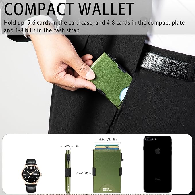 Slim Card Holder Wallet for Men, Minimalist RFID Blocking Pop Up Wallet, Smart Metal Business Card Case Holds 12 Cards, Money Clip, Front Pocket Wallet, Gifts for Men - Image 6