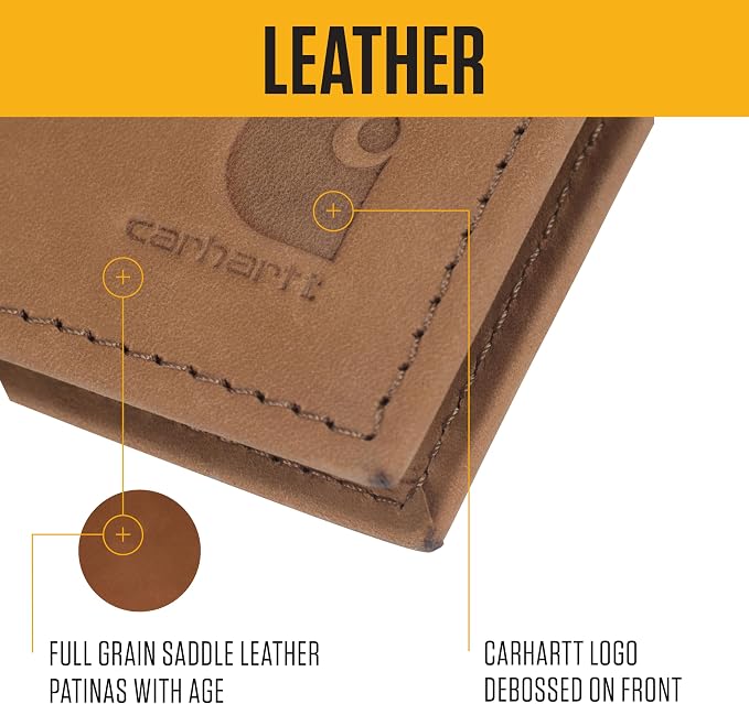 Carhartt Men’s Full Grain Saddle Leather Wallets, RFID Blocking Bifold, Trifold, and Front Pocket Options, Gifts for Men - Image 3