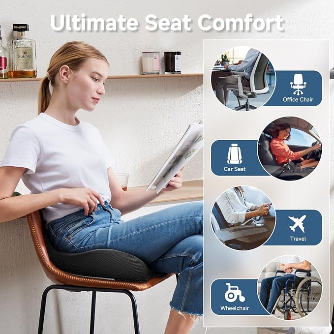 Benazcap Large Cooling Gel Memory Foam Seat Cushion for Long Sitting | Ergonomic cushion. Relieves sciatica, tailbone & lower back pain, great for office work, gaming and long-distance car travel. - Image 6