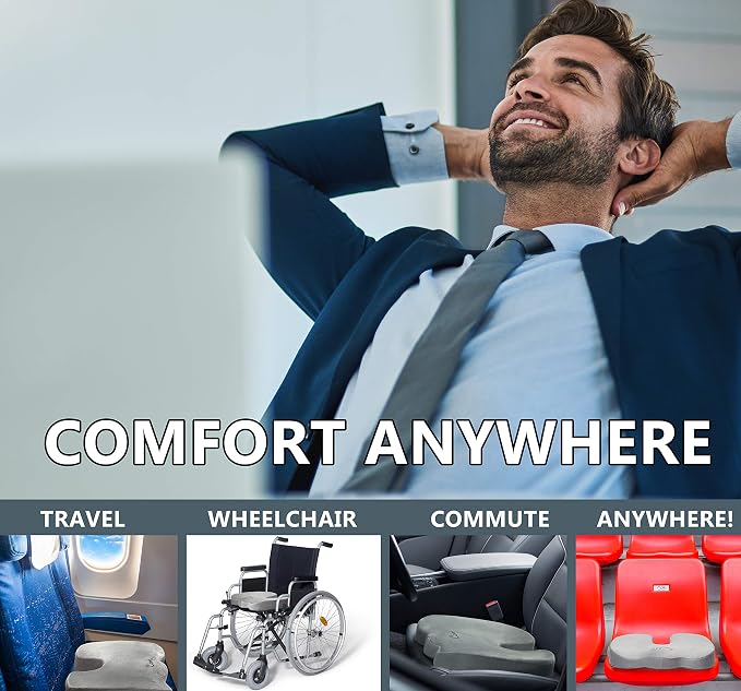 ComfiLife Premium Comfort Seat Cushion - Non-Slip Orthopedic 100% Memory Foam Coccyx Cushion for Tailbone Pain - Cushion for Office Chair Car Seat - Back Pain & Sciatica Relief (Gray) - Image 6
