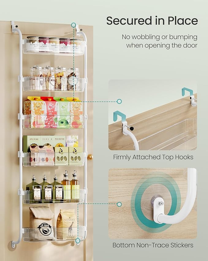 SONGMICS 6 Tier Pull Out Spice Rack for inside Cabinets, Steel | Spice Organizer, Slide Out Cabinet Organizer, PET Plastic, Matte White, GLORA Collection UKCS046WG01 - Image 5