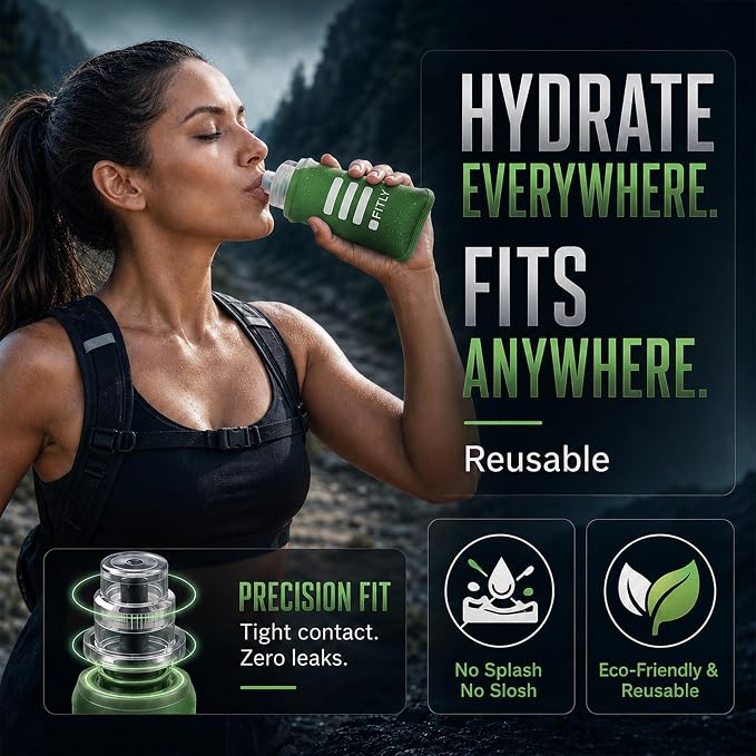 FITLY Soft Flask - Shrink As You Drink Soft Water Bottle for Hydration Pack - Folding Water Bottle Ideal for Running, Hiking, Cycling, Climbing & Rigorous Activity - Image 6