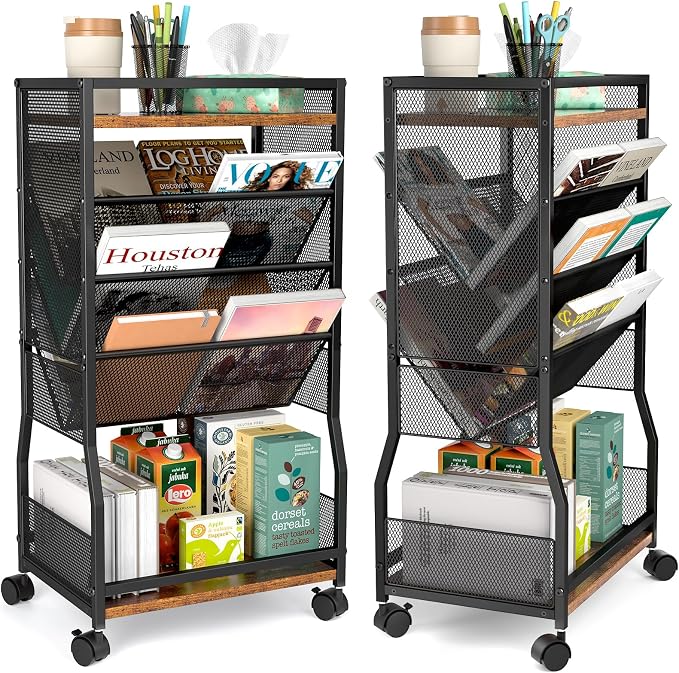DAOUTIME 8 Tier Rolling Book Cart with Wheels, Mobile Book Storage Cart with 2 Sides Access Bookcase for Narrow Space, Rolling File Organizers and Storage for Home Office Living Room Classroom School by DAOUTIME