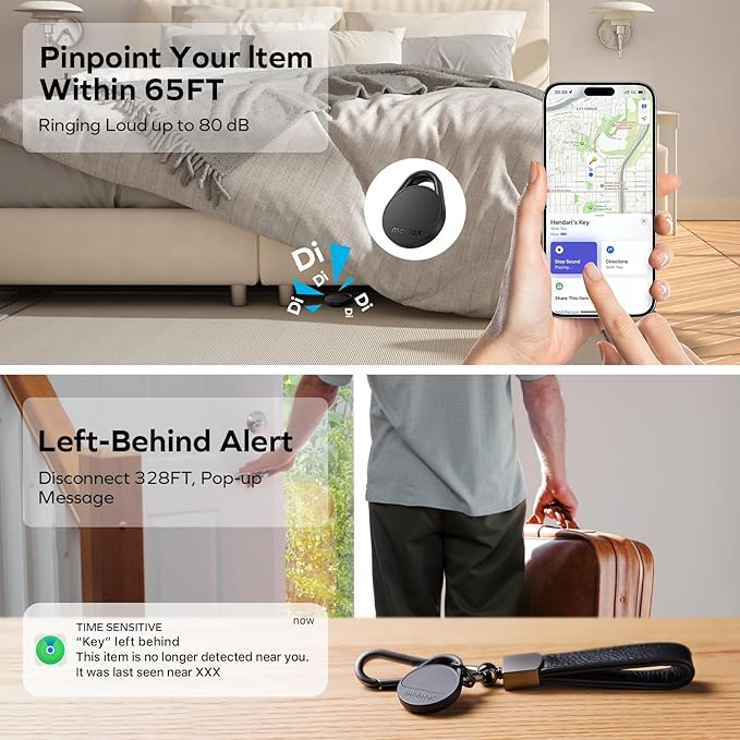 Momax Tracker Electronics Key Finder Luggage Tracker Smart Tag for Key, Backpack, Wallet, Pets Works with Apple Find My (iOS Only) and Global Search Range Include DIY Personalized Stickers - Image 3