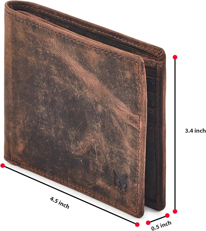 Real Leather Mens Bifold Wallet RFID Blocking Slim Minimalist Front Pocket - Thin & Stylish with ID Window in Gift Box (Crazy Horse, Cognac). - Image 2