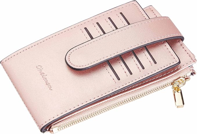 Chelmon Women's RFID Slim Card Holder Wallet | Thin Bifold Multi Card Case with Zipper Coin Pocket Purse for Women(Rose Gold CLassic) - Image 6