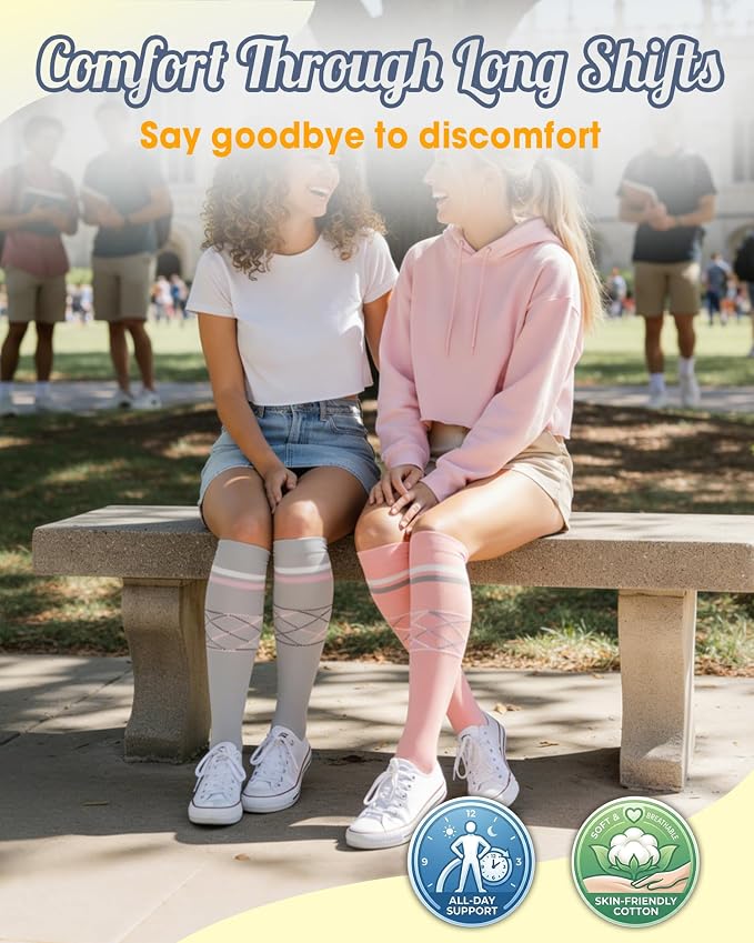 CTHH Soft Cotton Compression Socks for Women Men 20-30mmHg Knee High Socks | Support Circulation for Running, Flying, Nurses, Pregnancy (2 Pairs) - Image 5