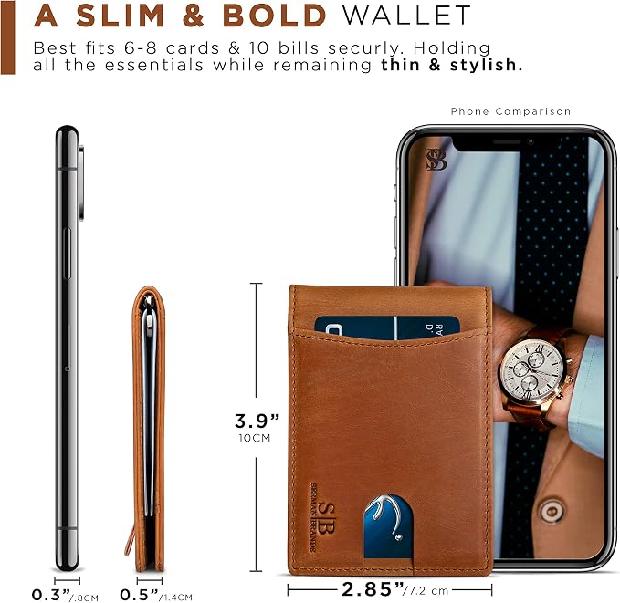 SERMAN BRANDS RFID Blocking Slim Bifold Genuine Leather Minimalist Front Pocket Wallets for Men with Money Clip Thin Mens - Image 6