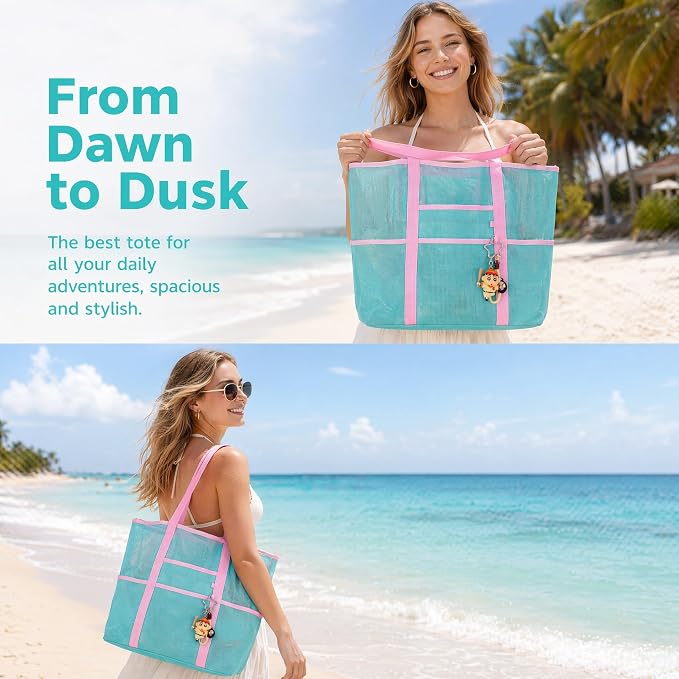 Mesh Beach Bag tote for women men cruise travel essentials swim pool towel bag for family vacation foldable must haves | foldable - Image 7