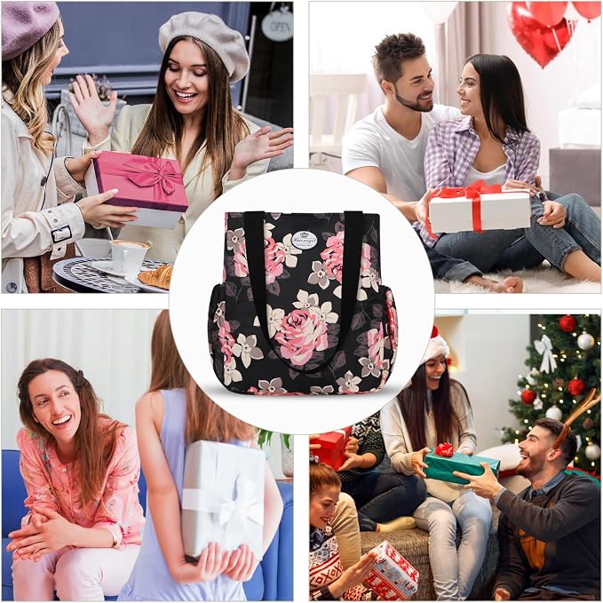 HUA ANGEL Floral Tote Bag - Casual Shoulder Bag Daily Tote Bag with Zipper Gym Travel Shopping Work Handbag for Women - Image 7