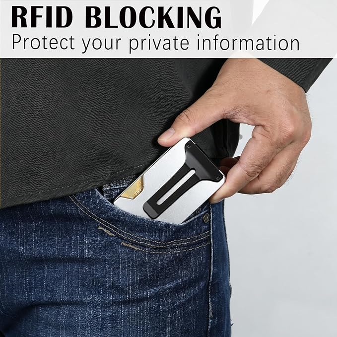 Slim Wallet for Men,RFID Blocking Minimalist Metal Wallet, Money Clip/Cash Holder, Front Pocket Aluminum Credit Card Holder, Ideal Gift for Men,Matte Silver - Image 6