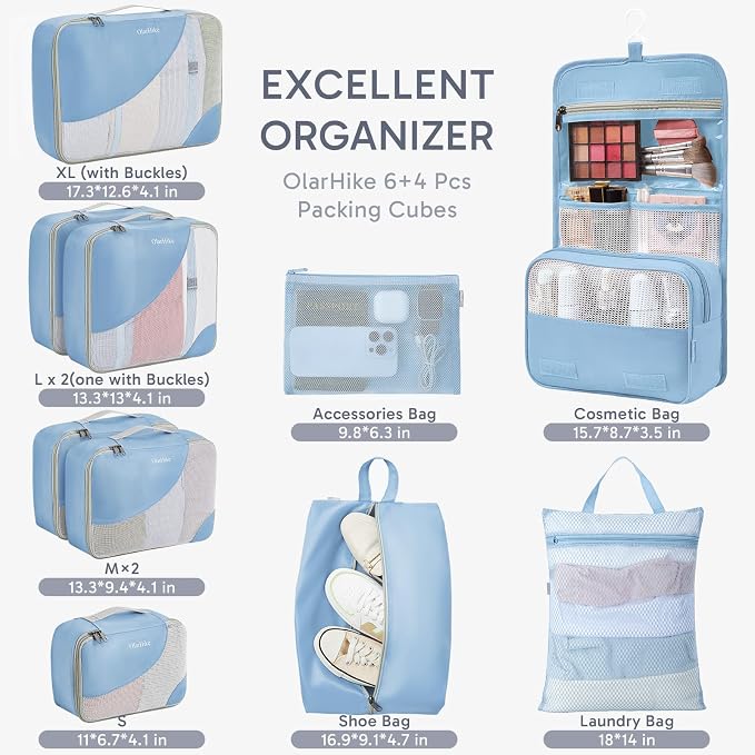 OlarHike 10 Set Packing Cubes for Travel,Gifts for Women Mom,Anti-Tearing Suitcase Organizer,with Over 1000 pcs Mesh Holes,Vacation Essentials & Accessories for Cruise Ship - Image 2