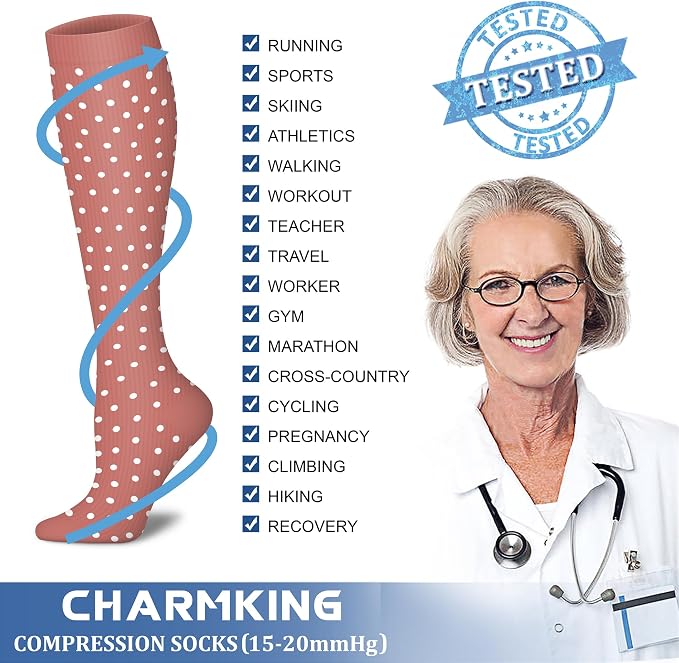 CHARMKING Compression Socks for Women & Men Circulation (8 Pairs) 15-20 mmHg Best Calf Socks Support for Athletic Cycling - Image 5
