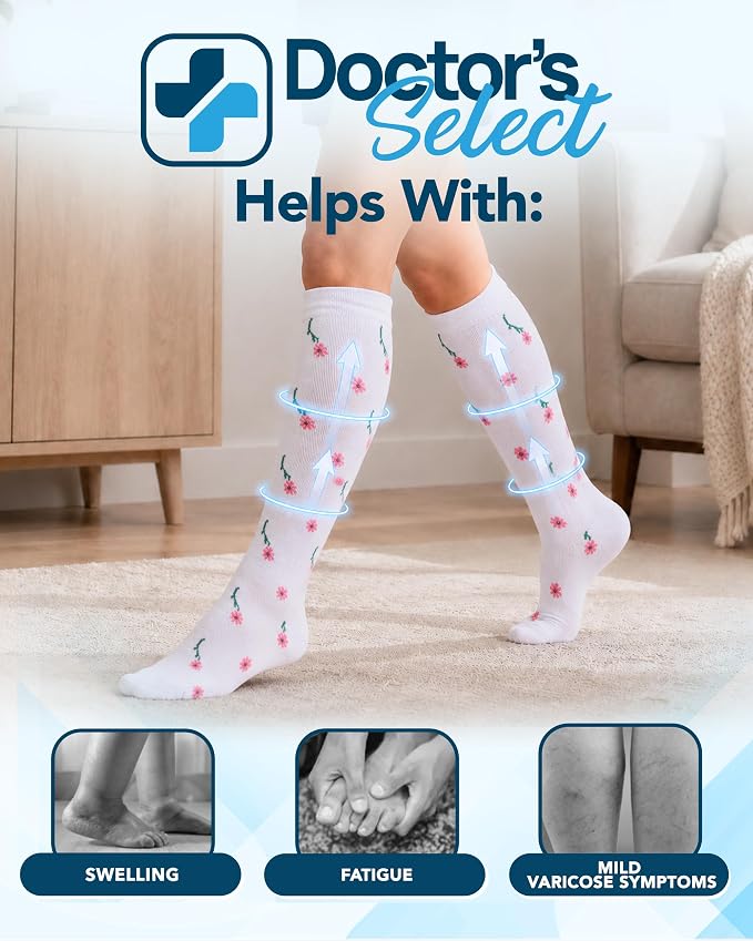 Doctor's Select® Bamboo Viscose Light Compression Socks for Women & Men - 3 Pairs, 8-15 mmHg Compression Socks, Knee High - Image 3