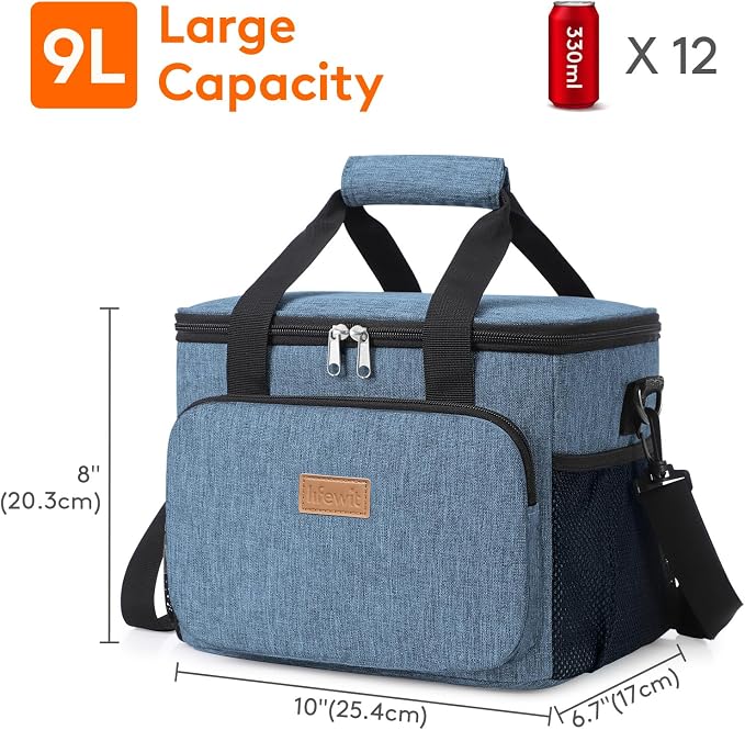 Lifewit Medium Lunch Bag, Insulated Lunch Box, Soft Cooler Cooling Tote for Adult Men Women, Light Blue 12-Can (9L) - Image 3